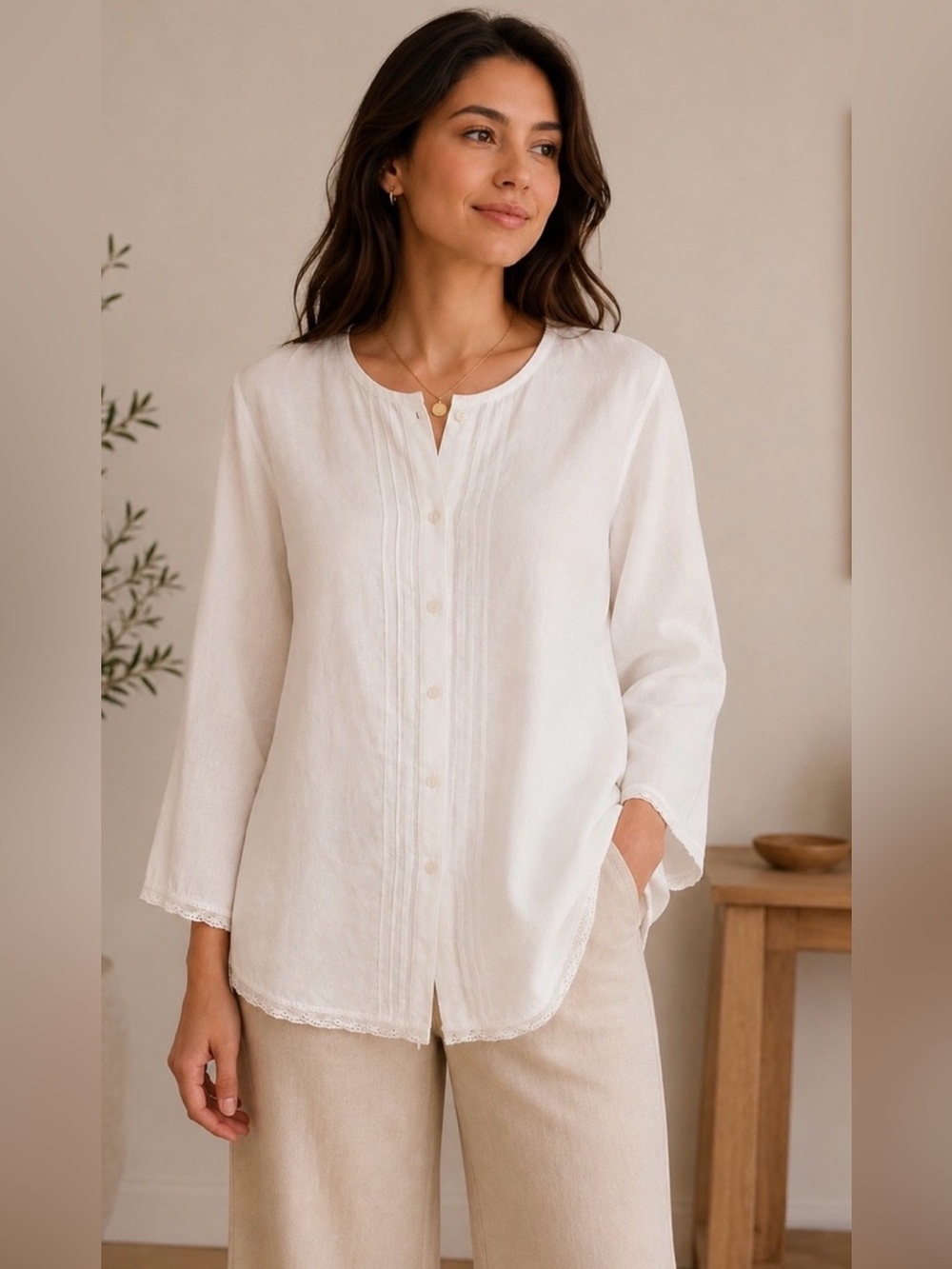 Liz Claiborne Cream Button-Front Casual Shirt